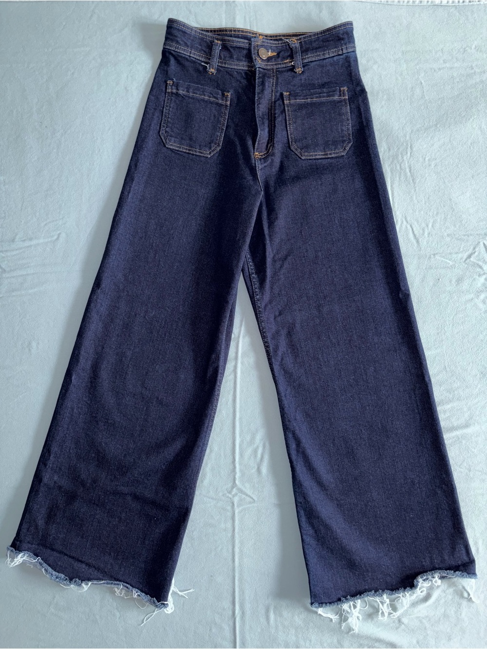 Zara Dark Blue Wide-Leg Frayed Hem Jeans